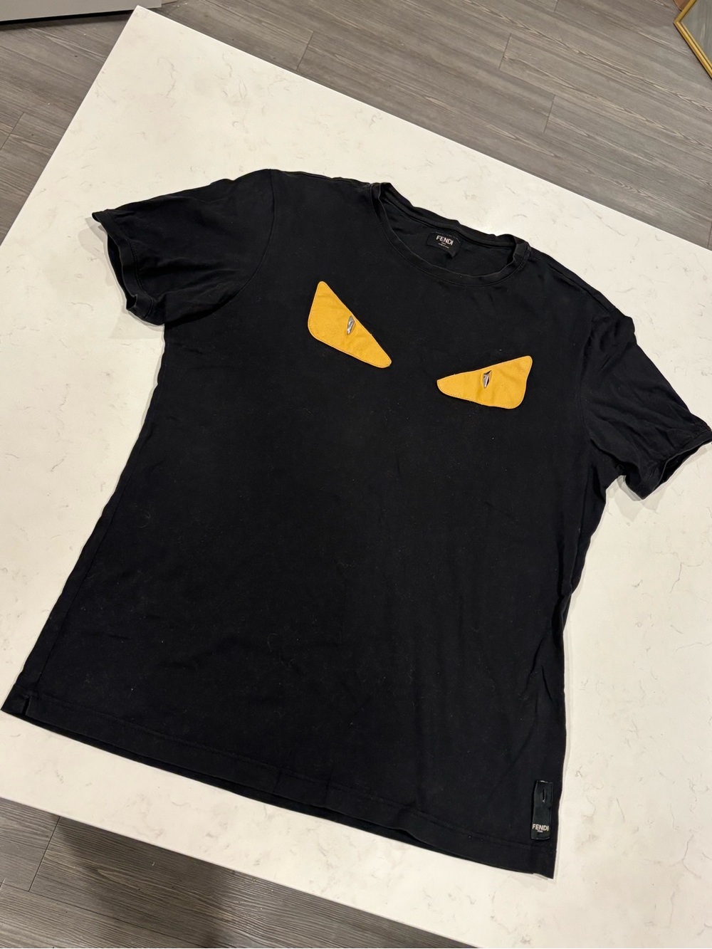 Fendi Black Short Sleeve Tee with Yellow Eye Patch Motif